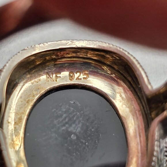 NF Sterling Silver Black Onyx & Marcasite Ring Size 9 Checkerboard Cut 8.92g - Picture 8 of 13